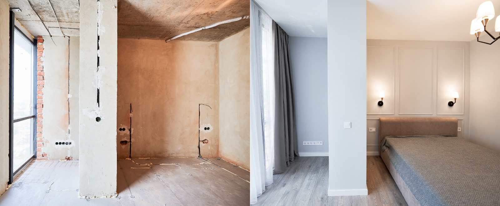 Rénovation d'une chambre — avant et après coordination des travaux