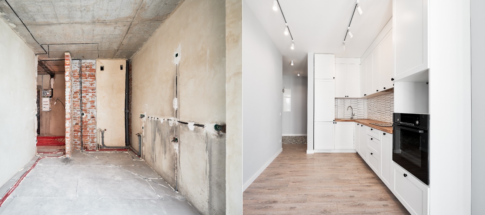 Rénovation cuisine et entrée — avant et après coordination des travaux
